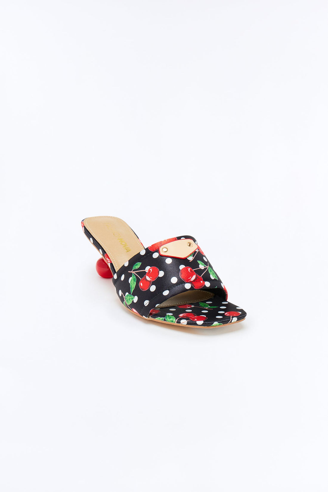 Cheerful Cherry Kitten Heel Mules - Black