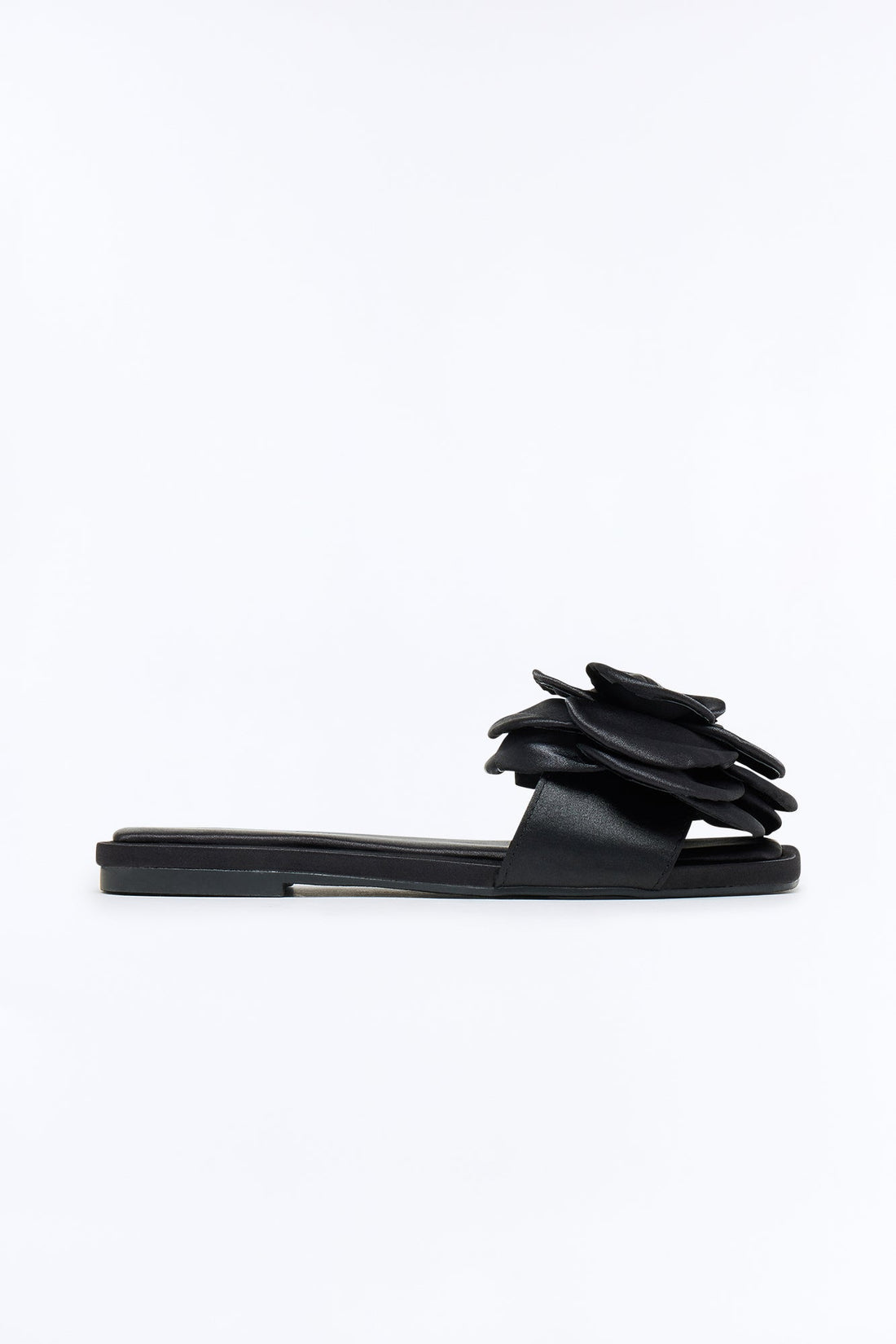 Verity Satin Flower Sandals - Black