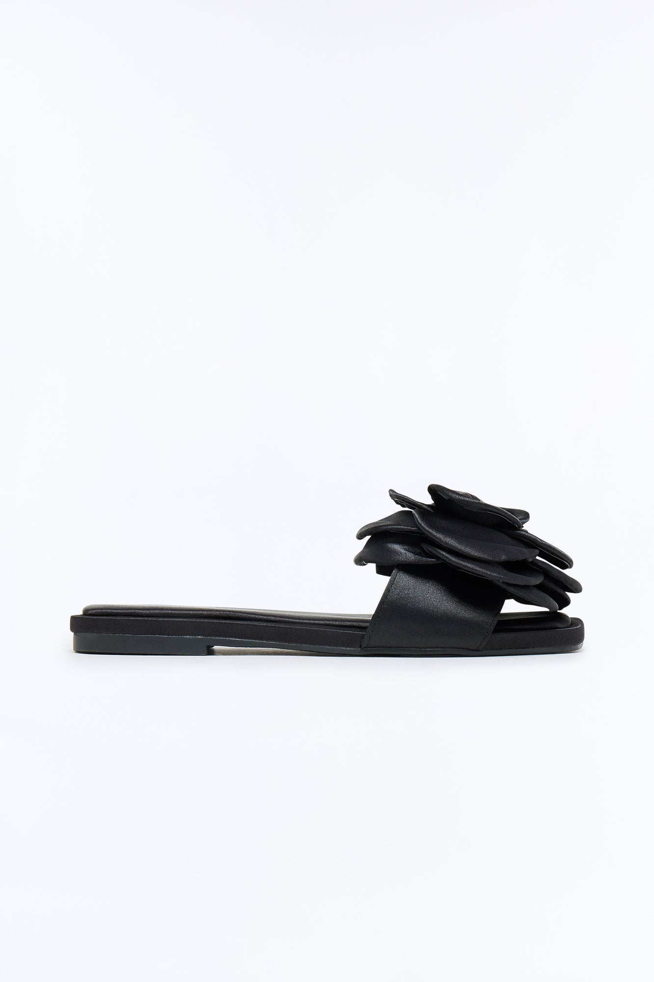 Verity Satin Flower Sandals - Black