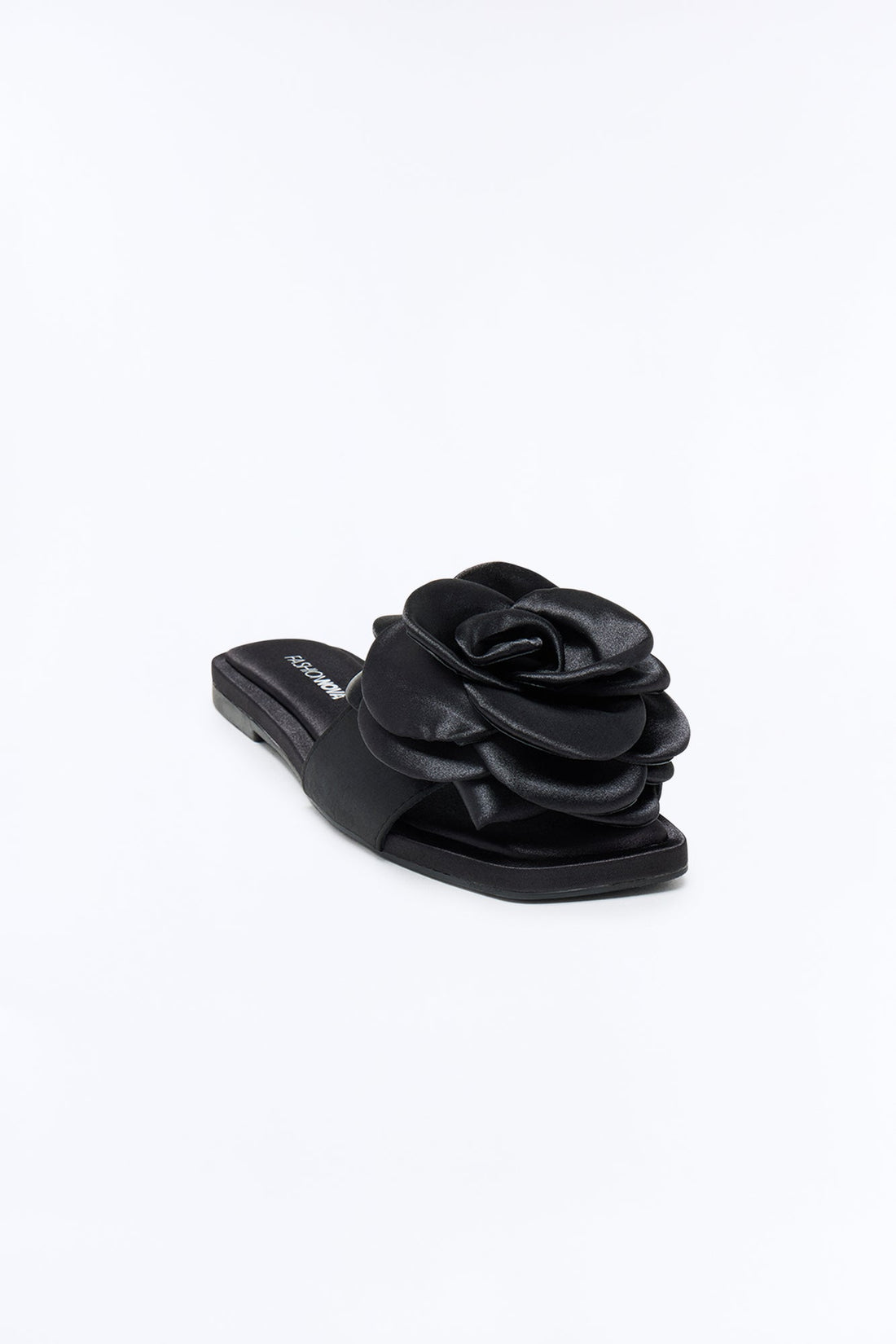 Verity Satin Flower Sandals - Black