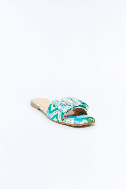 Misha Rhinestone Slip On Sandals - Blue