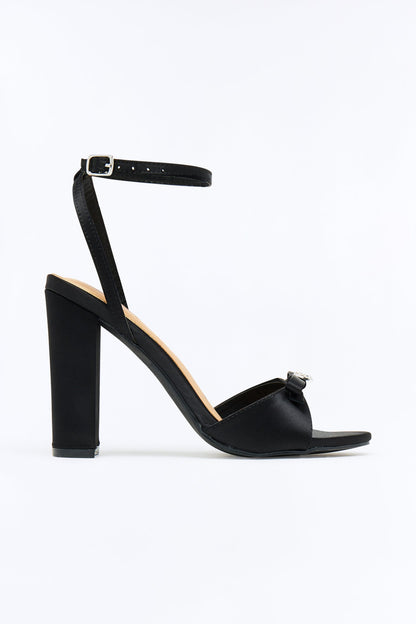 Nikki Satin Bow Heels - Black
