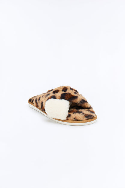 Toffee Faux Fur Slippers - Leopard