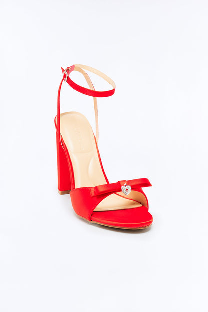 Nikki Satin Bow Heels - Red
