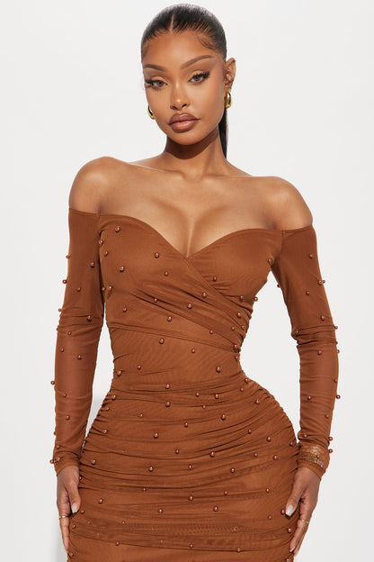 Adah Mesh Midi Dress - LightBrown