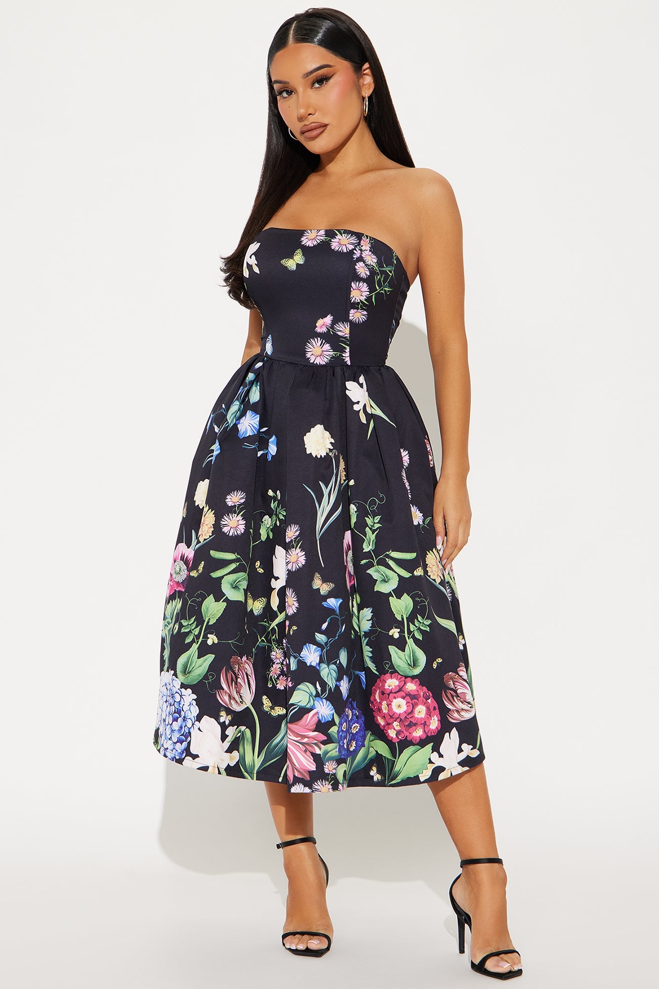 See Me Blossom Floral Midi Dress - Black/combo