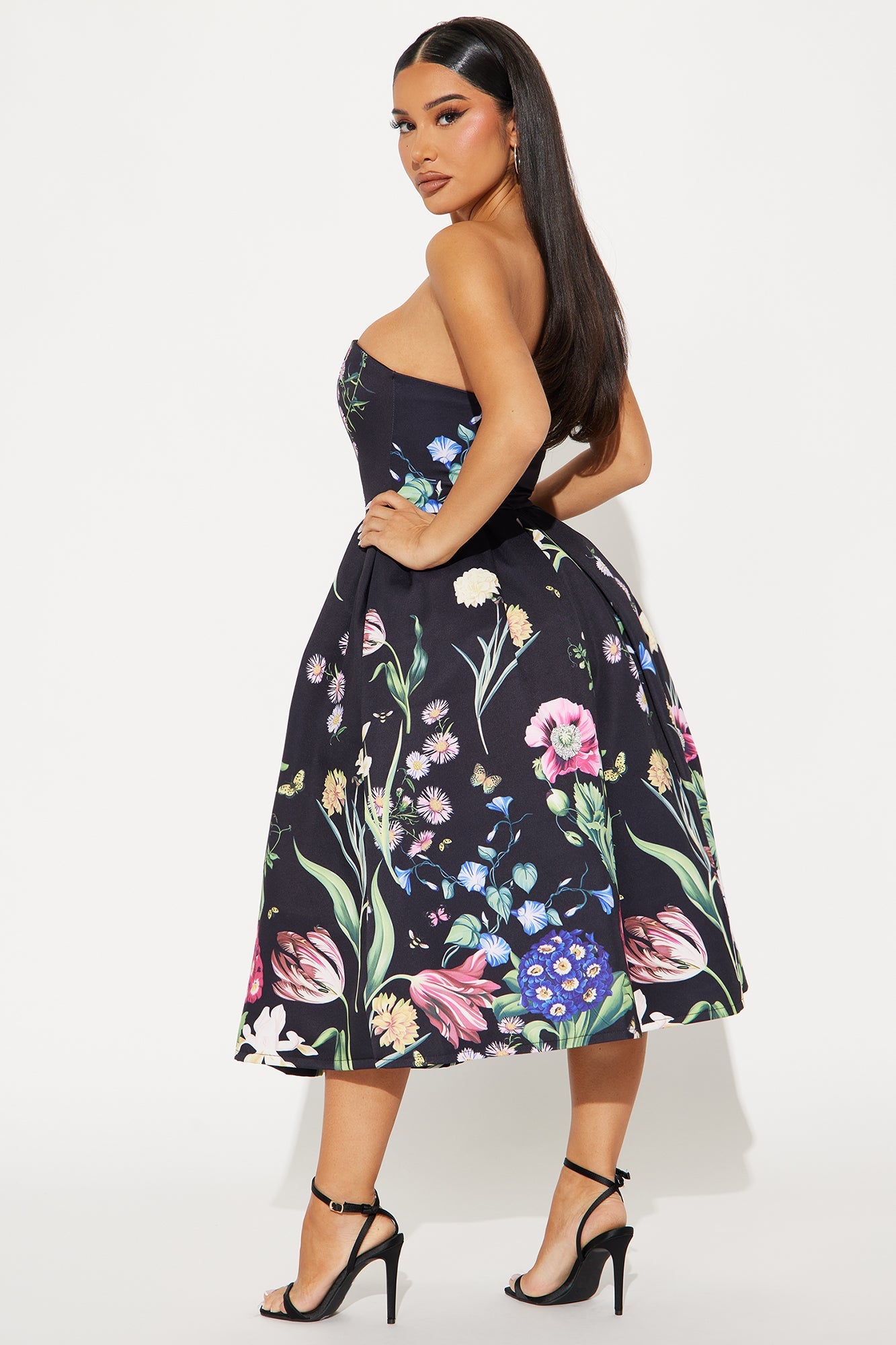 See Me Blossom Floral Midi Dress - Black/combo