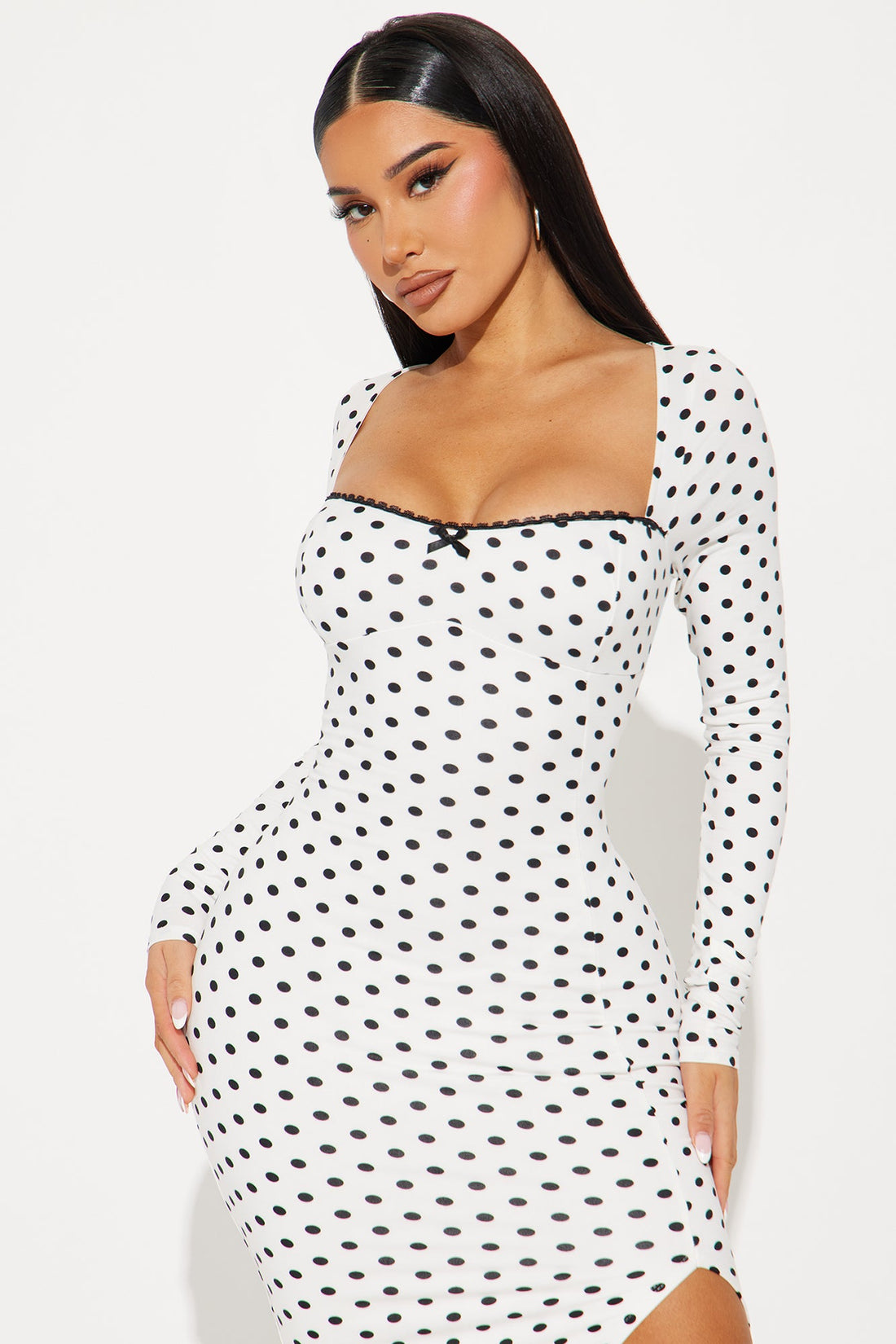 Rhiannon Polka Dot Midi Dress - White/Black