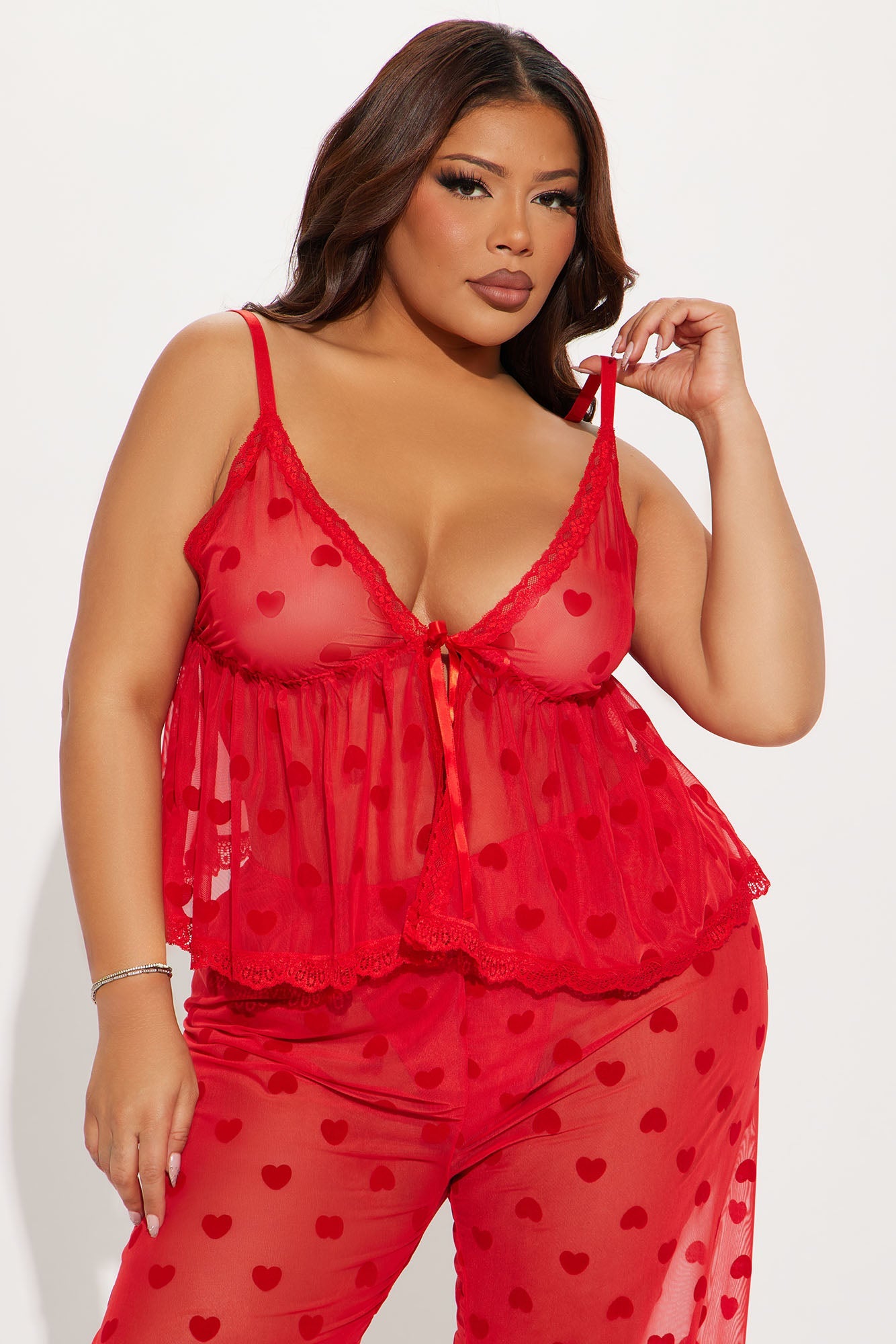 Tia Mesh Heart 2 Piece Set - Red