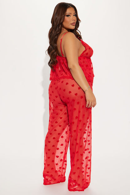 Tia Mesh Heart 2 Piece Set - Red