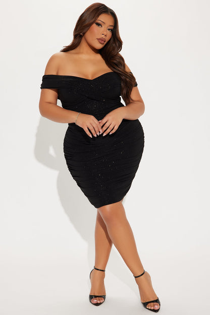 Rhoda Ruched Glitter Midi Dress - Black