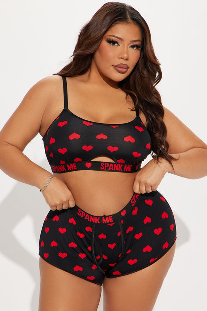 Kayla Heart Breaker Boxer 2 Piece Set - Black/Red