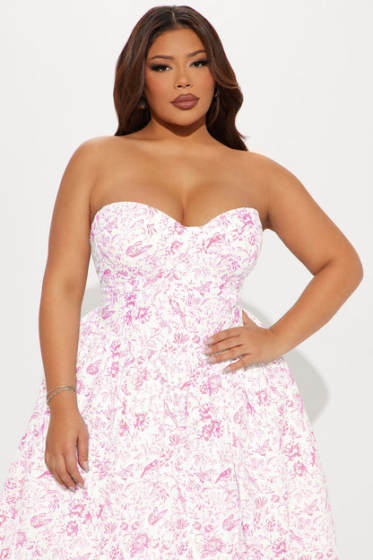 Always Delicate Strapless Midi Dress - White/Pink
