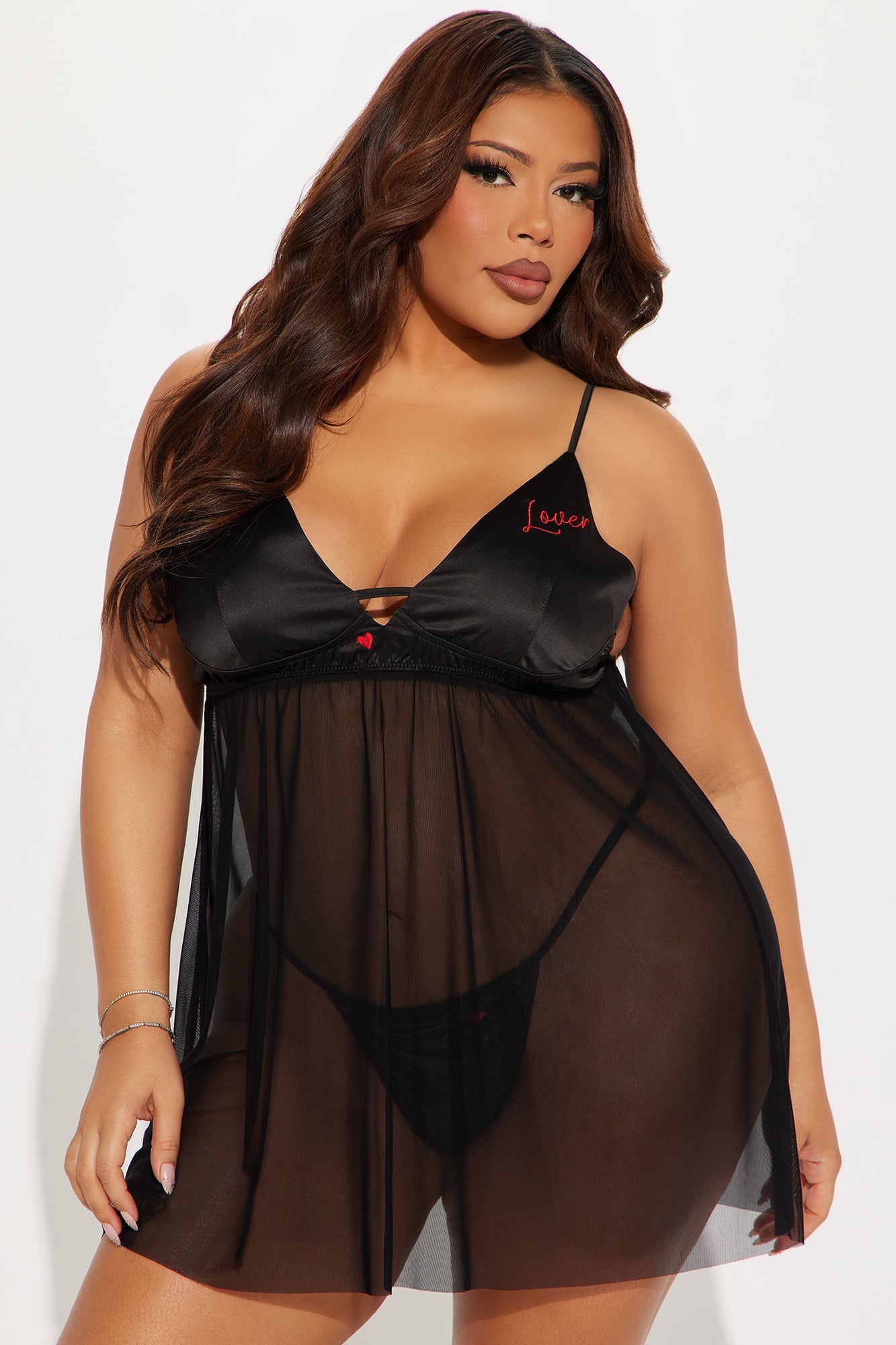 Gabrielle Be My Lover Embroidered Babydoll - Black