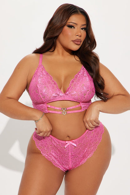 Secret Love Affair Crotchless 2 Piece Set - Hot Pink