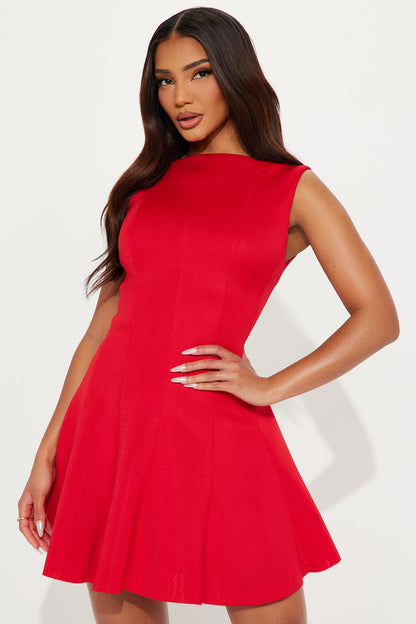 Sweet Sunday Pleated Mini Dress - Red