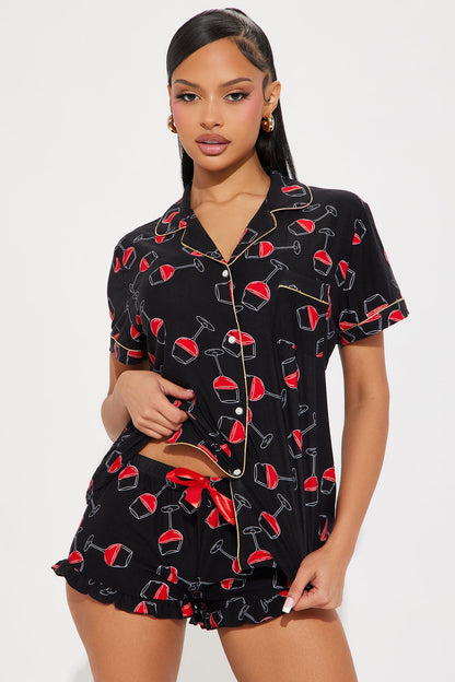 Wine Down PJ Short Set - Black/combo