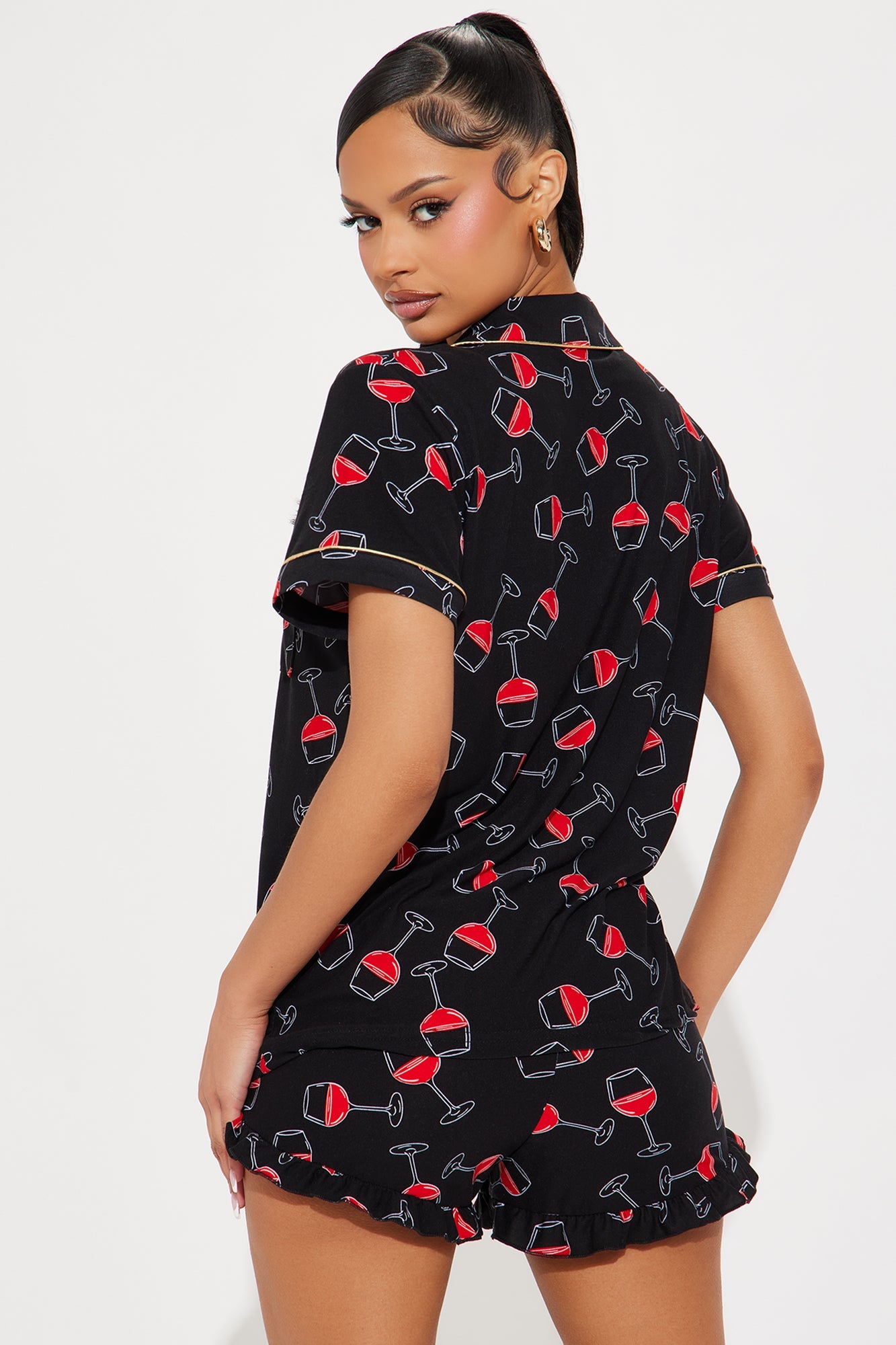 Wine Down PJ Short Set - Black/combo