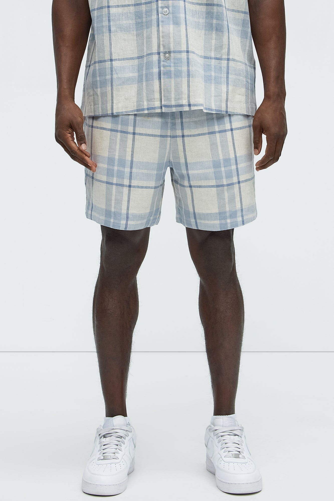 Breezy Cotton Plaid Warm Up Shorts - Blue/combo