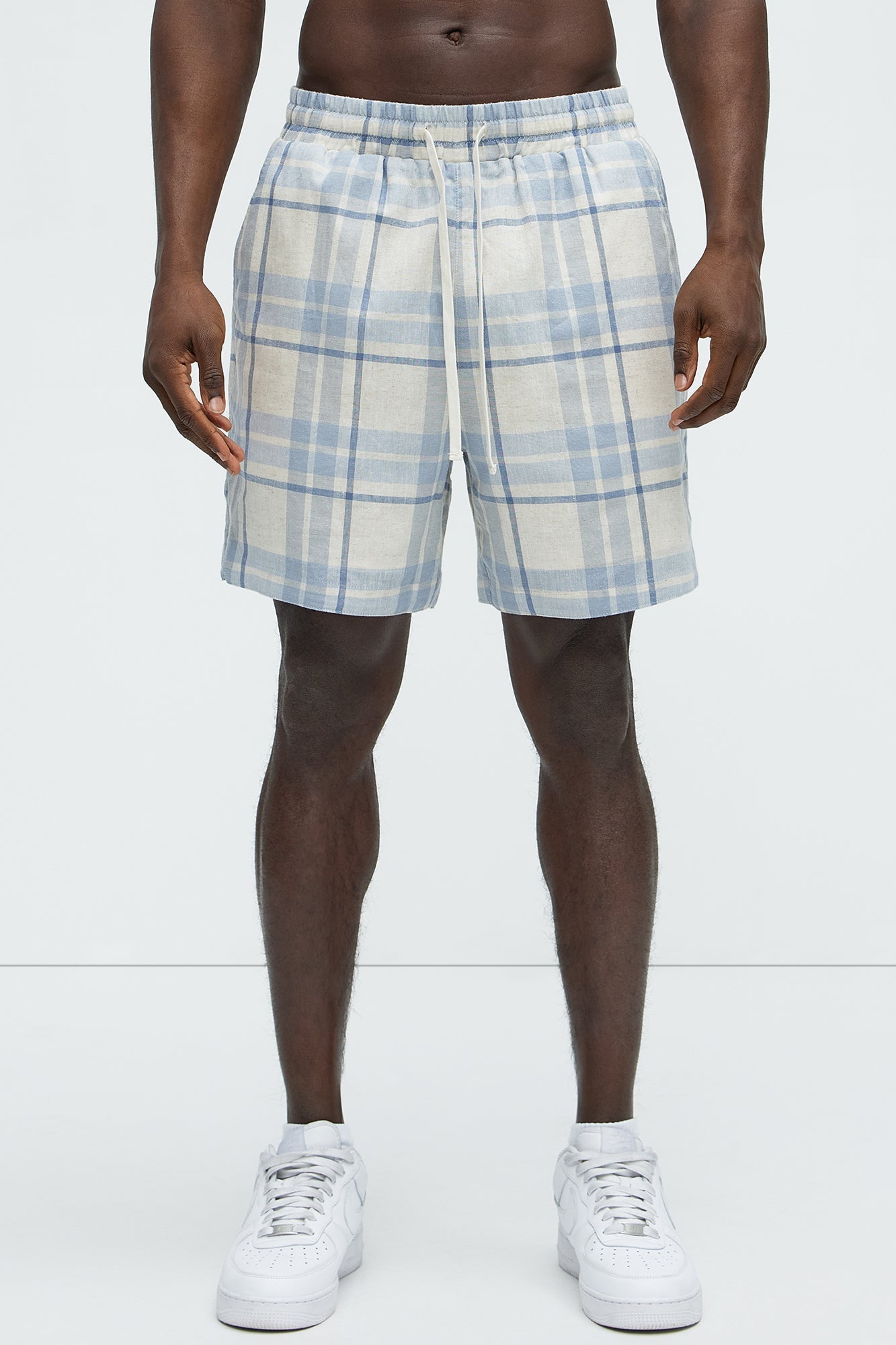 Breezy Cotton Plaid Warm Up Shorts - Blue/combo