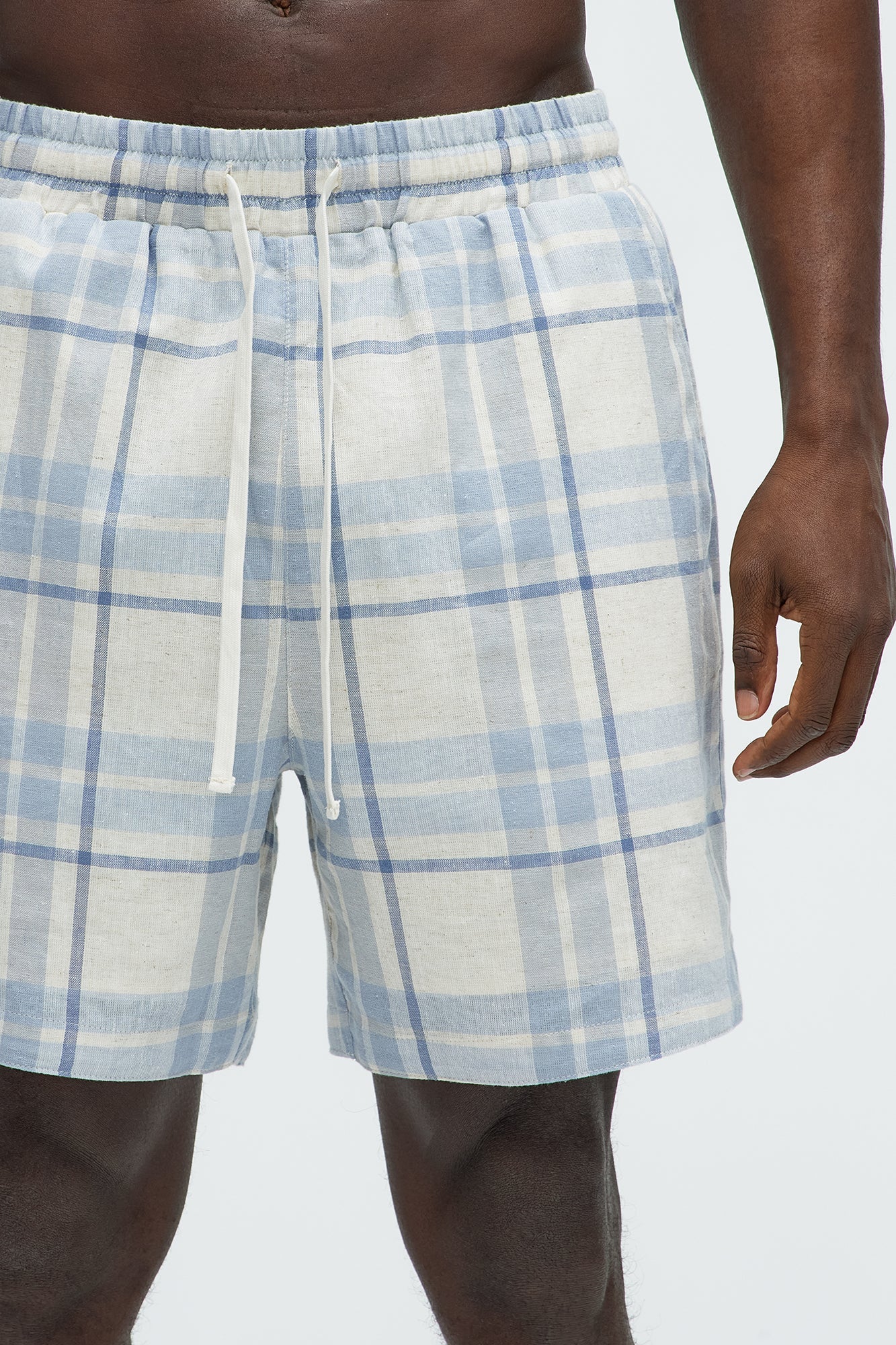 Breezy Cotton Plaid Warm Up Shorts - Blue/combo