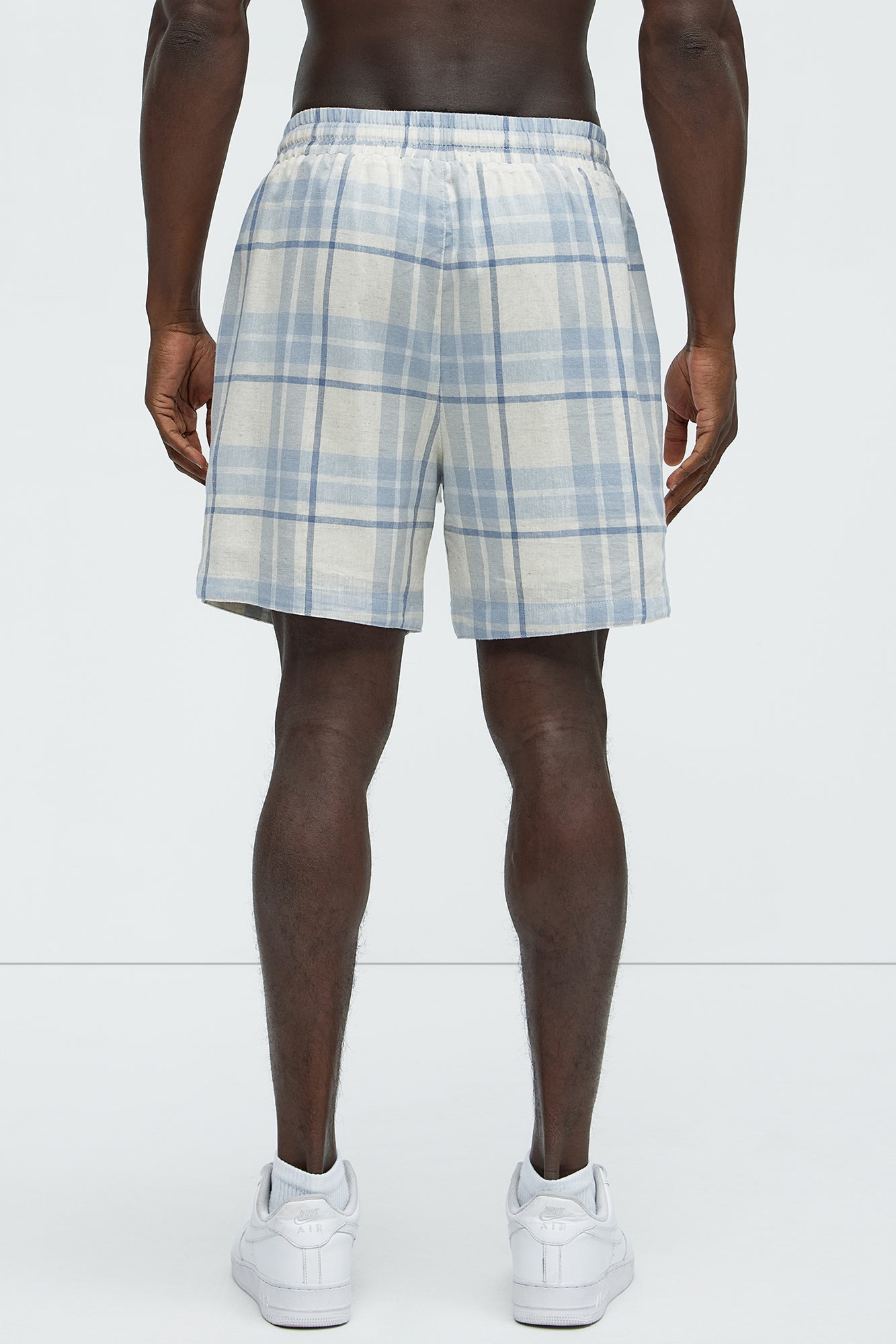 Breezy Cotton Plaid Warm Up Shorts - Blue/combo