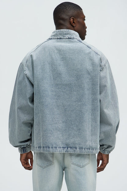Distressed Denim Anorak Jacket - Light Wash