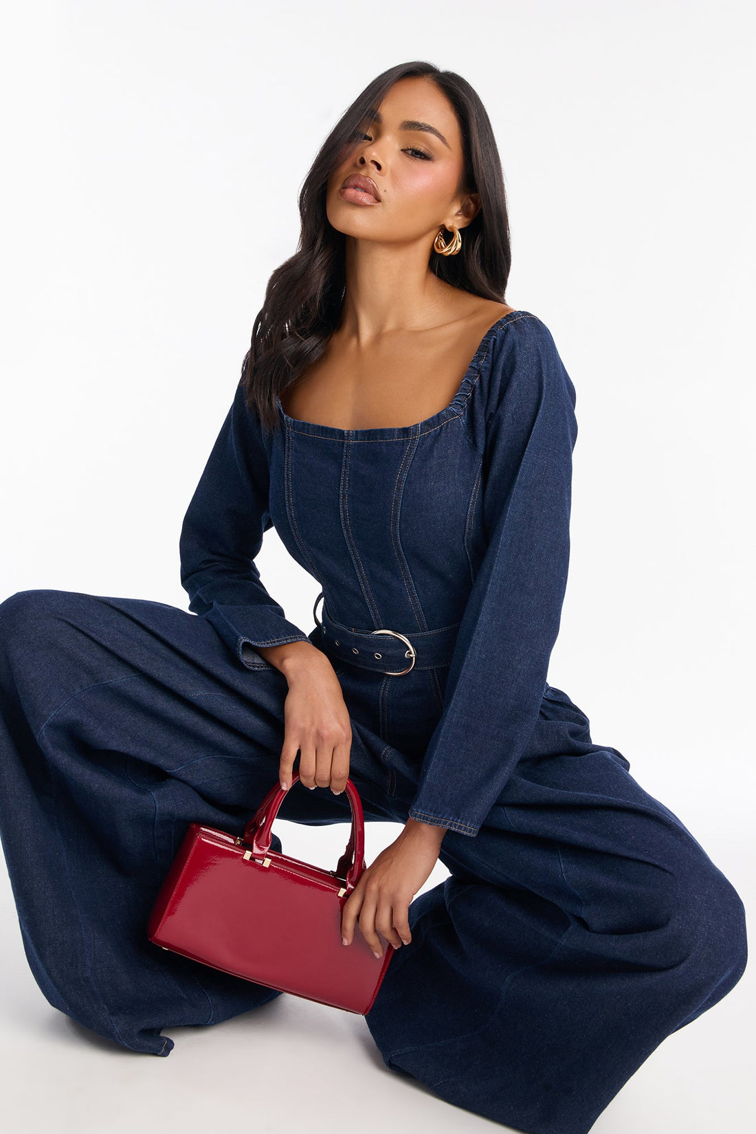 Done Up In Denim Wide Leg Jumpsuit - Dark Wash