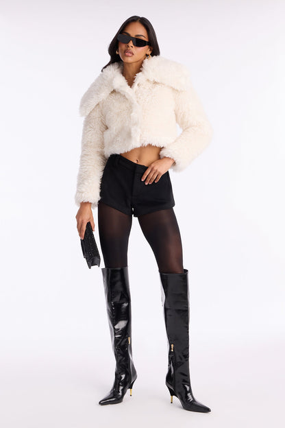 Lyla Cropped Sherpa Coat - Ivory