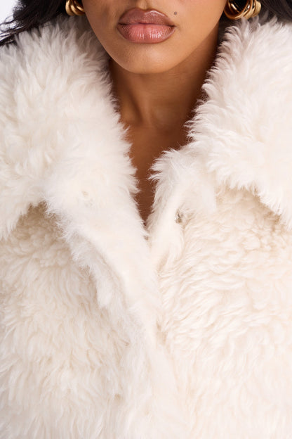 Lyla Cropped Sherpa Coat - Ivory
