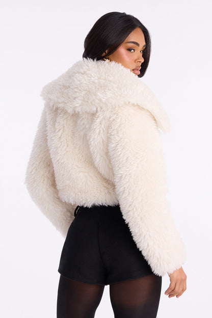 Lyla Cropped Sherpa Coat - Ivory