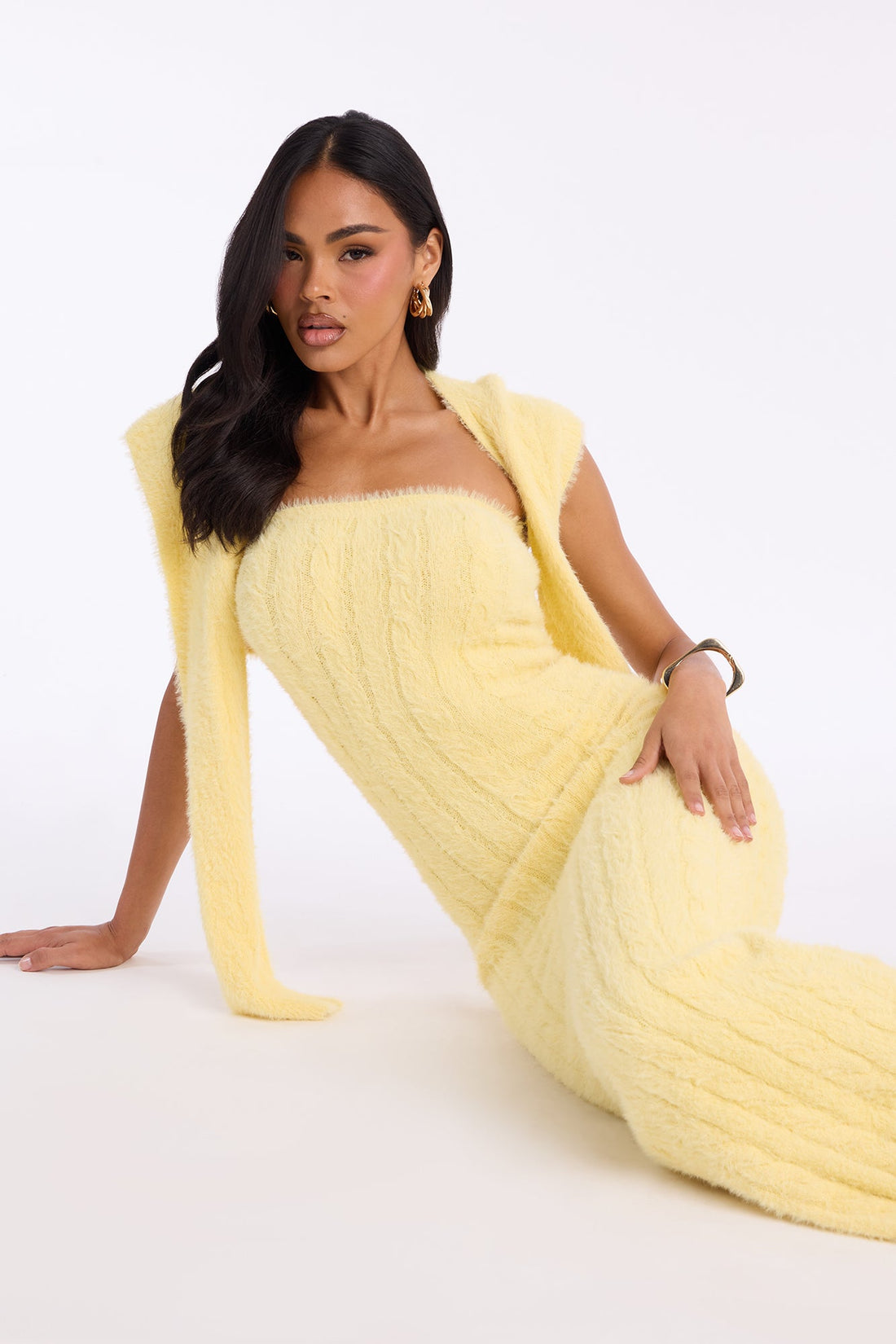 Good Vibes 2 Piece Sweater Maxi Dress Set - Butter Yellow