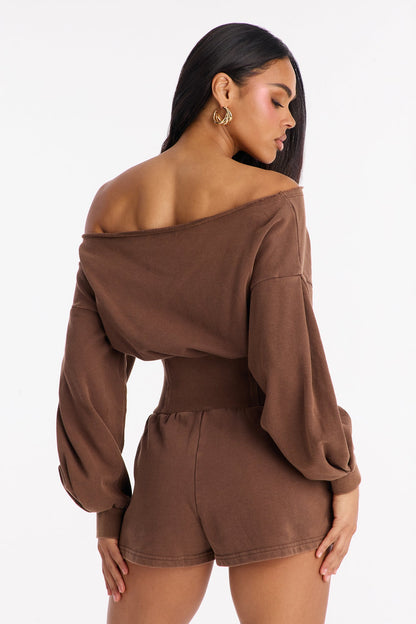 Come Find Me Terry Romper - Chocolate