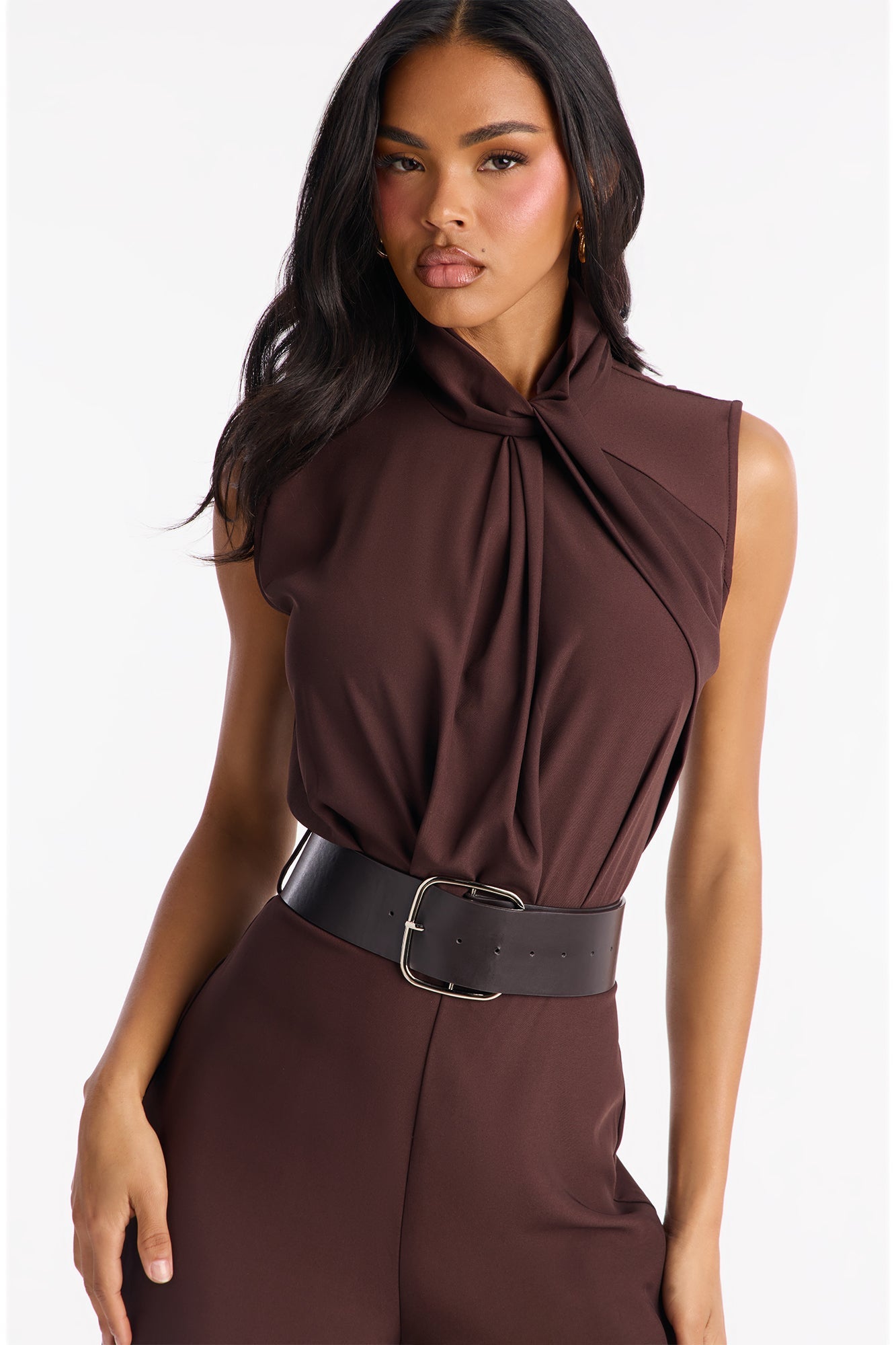 Sienna Belted Wide Leg Jumpsuit - Chocolate