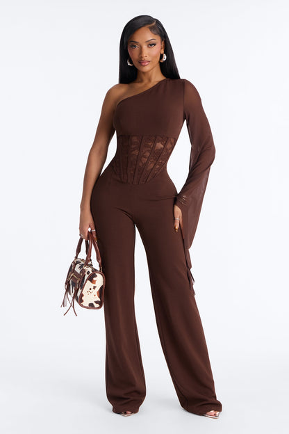 Chloe Lace Corset Jumpsuit - Mocha