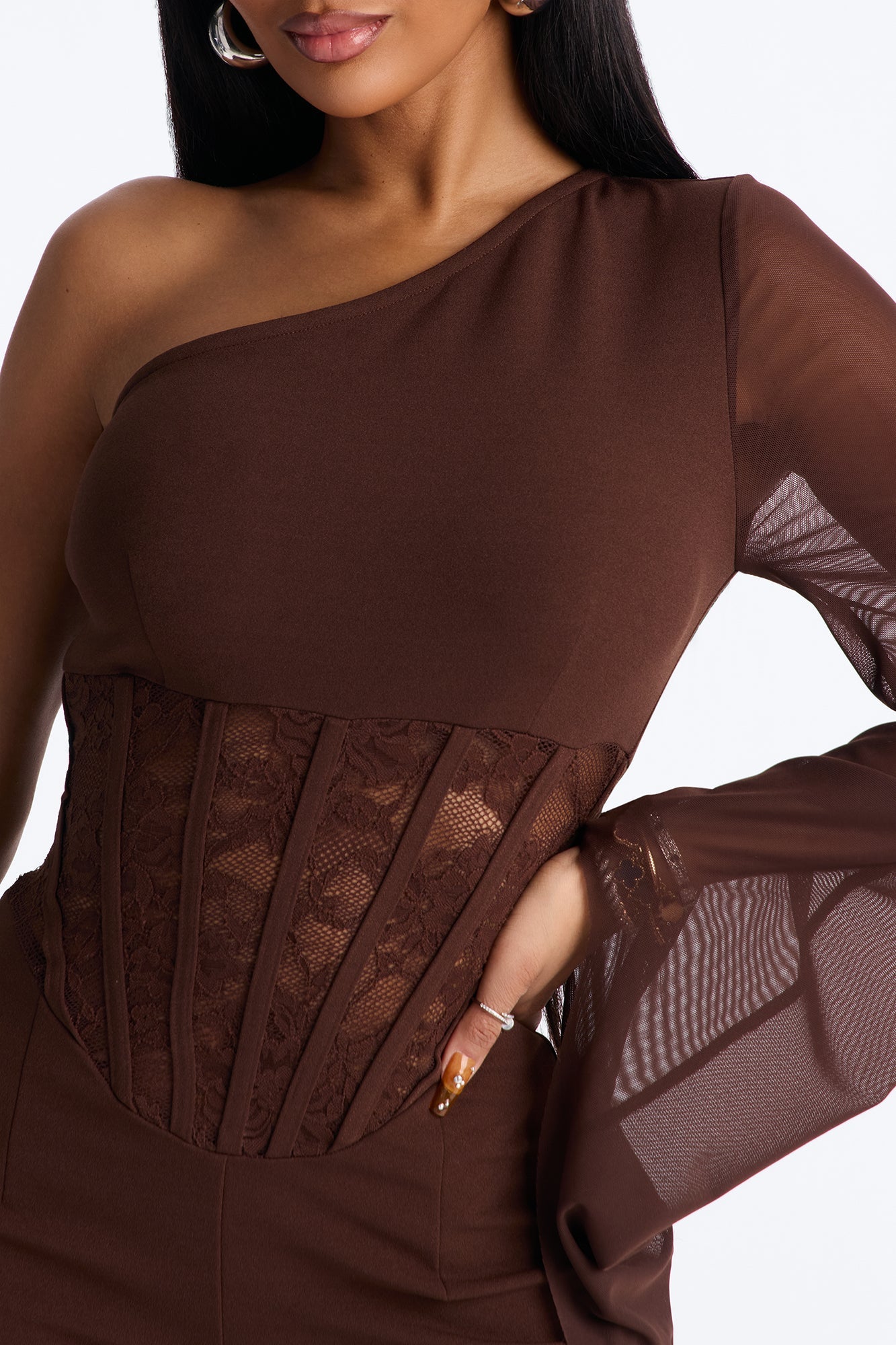 Chloe Lace Corset Jumpsuit - Mocha