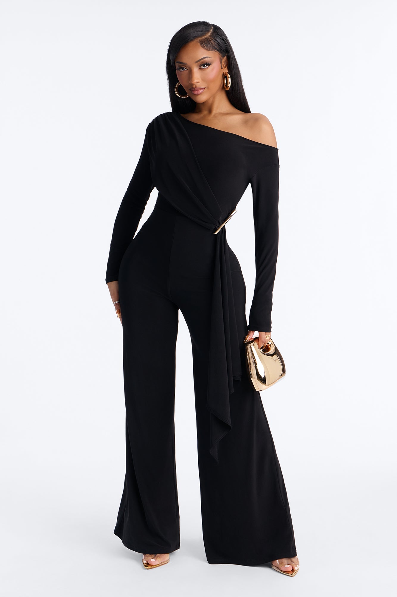 Adri Draped Wide Leg Jumpsuit - Black