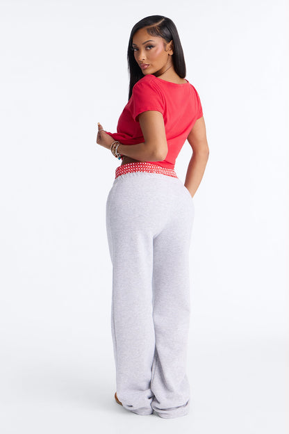 Obsessed With You Short Sleeve PJ Fleece Pant Set - Red/combo