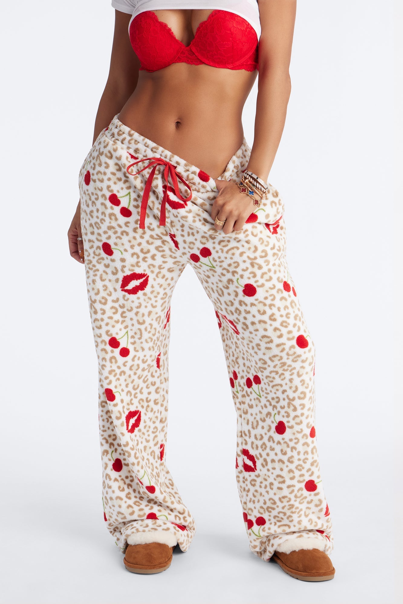 Wild Kisses Plush PJ Pants - White/combo