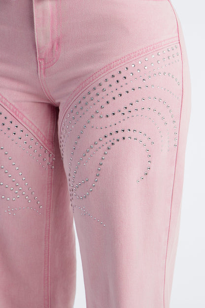 Crush On You Low Rise Embellished Jeans - Pink