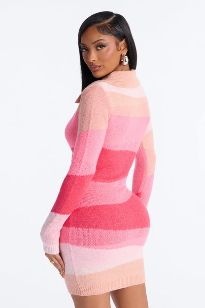 Riley Sweater Midi Dress - Pink/combo