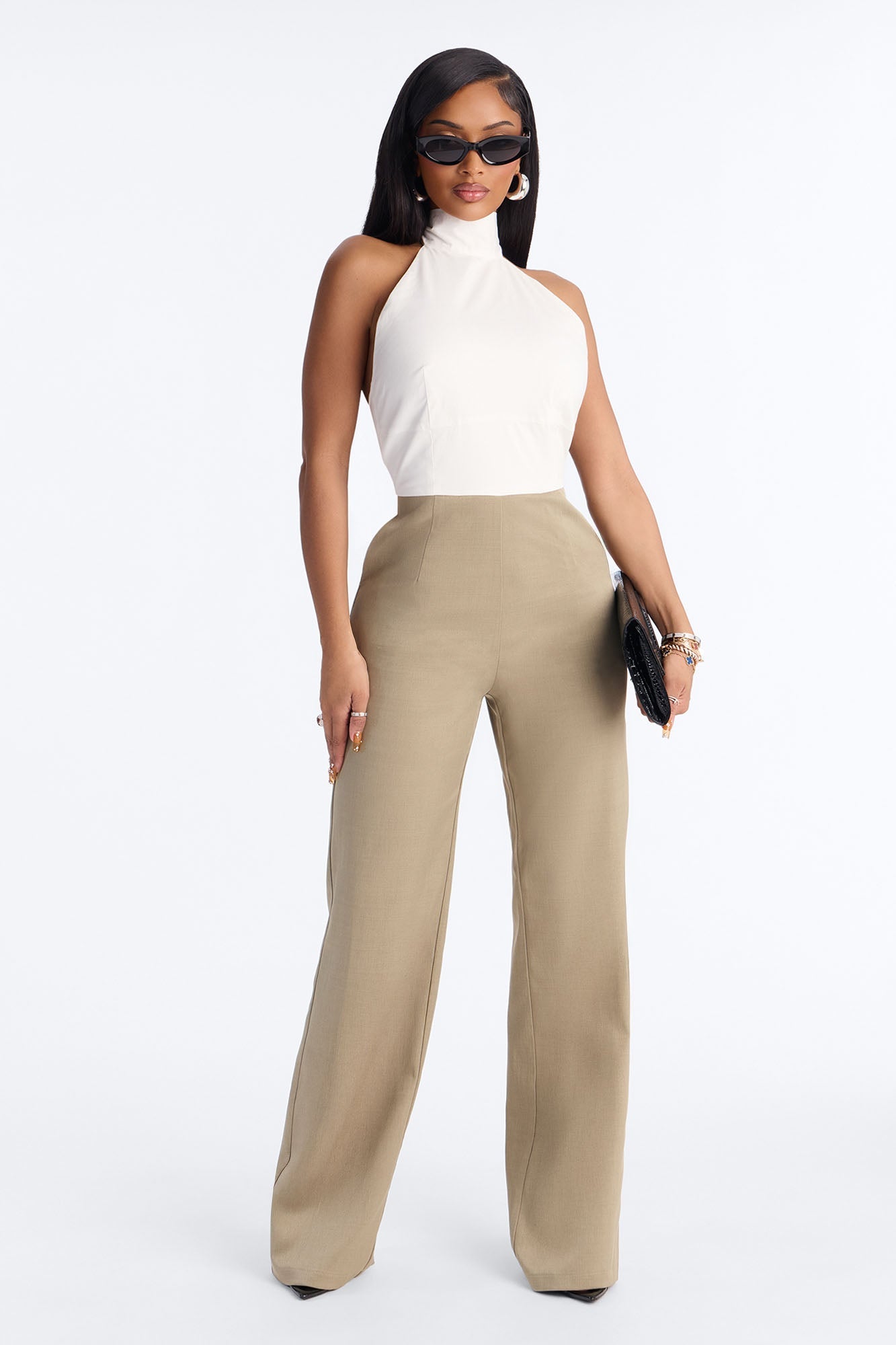 Shana Tie Neck Wide Leg Jumpsuit - Olive