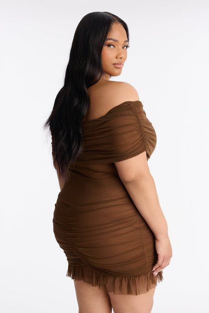 Lovely Day Mesh Mini Dress - Brown