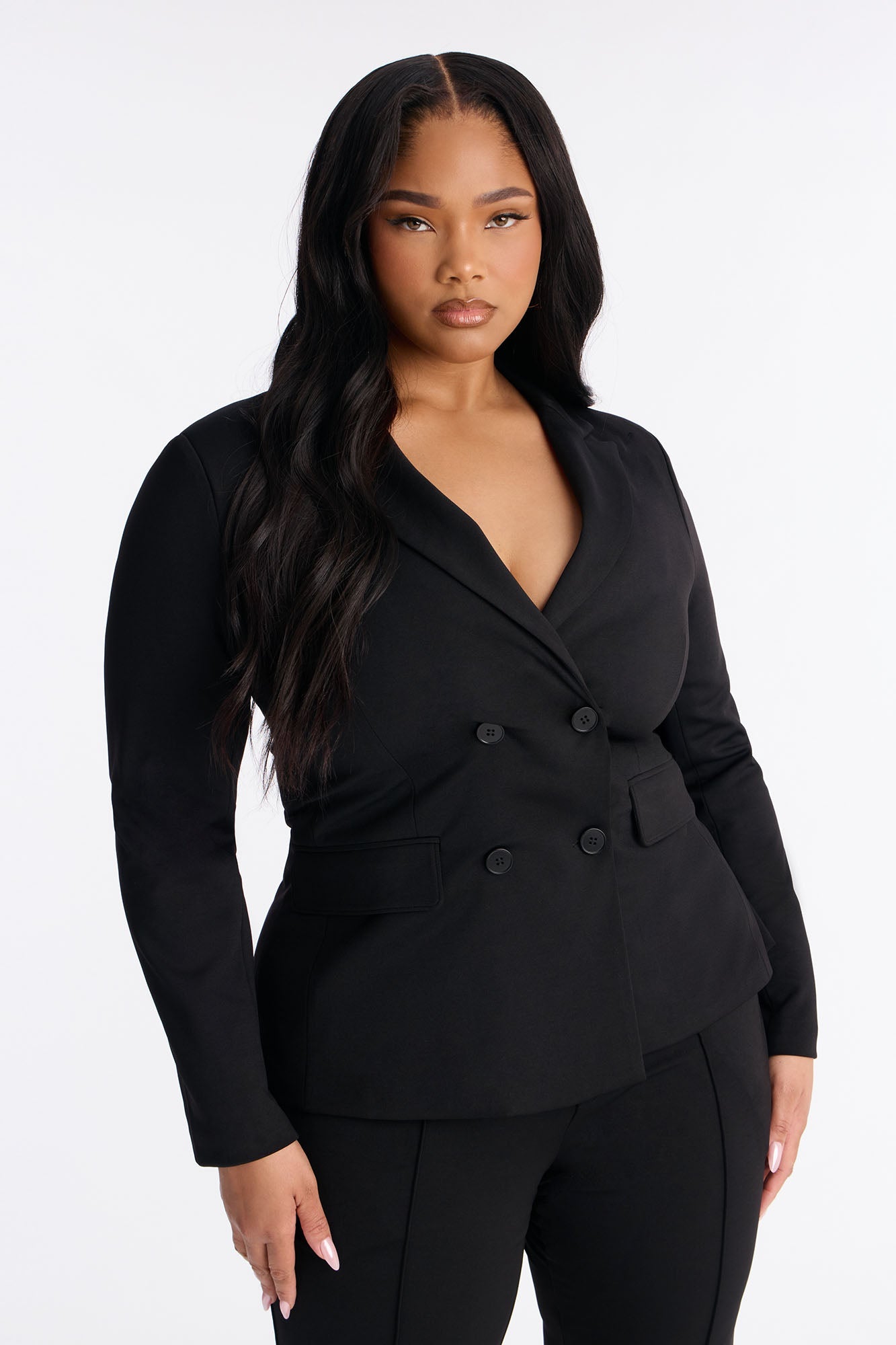 Business Per Usual Double Breasted Blazer Pant Set - Black