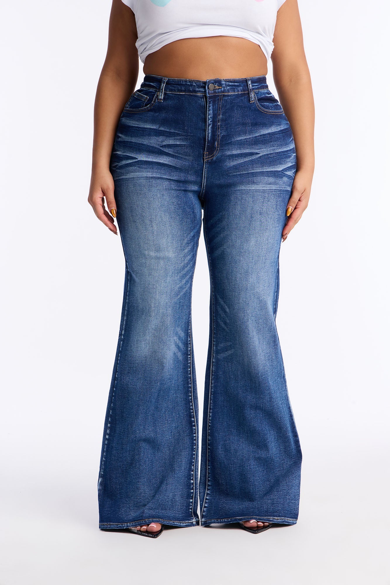Balboa Basic High Rise Stretch Wide Leg Jeans - Dark Wash