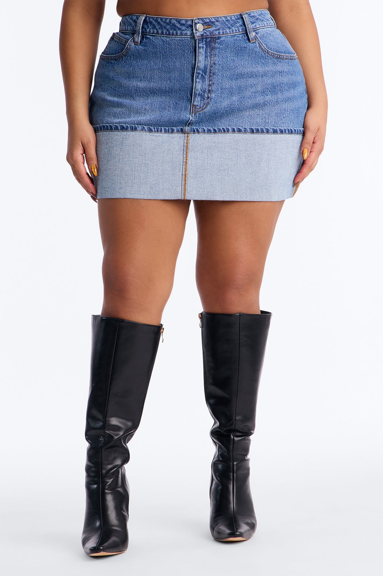Alena Oversized Cuffed Hem Denim Mini Skirt - Medium Wash