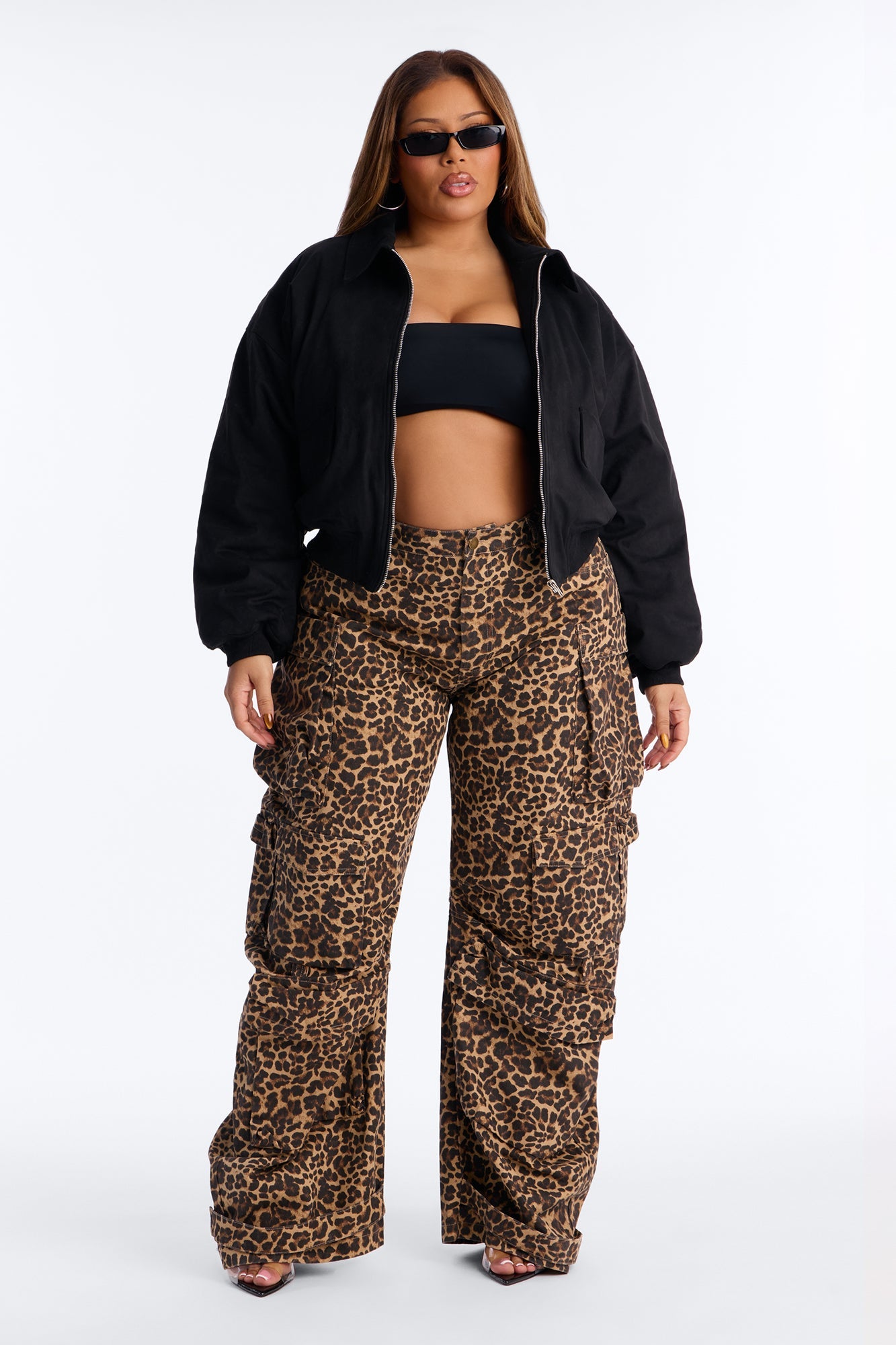 Jessica Cropped Faux Suede Bomber Jacket - Black