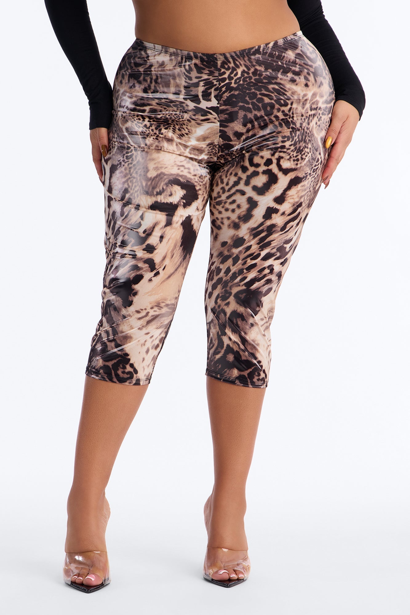Griselda Animal Print Latex Mesh Legging - Brown/combo