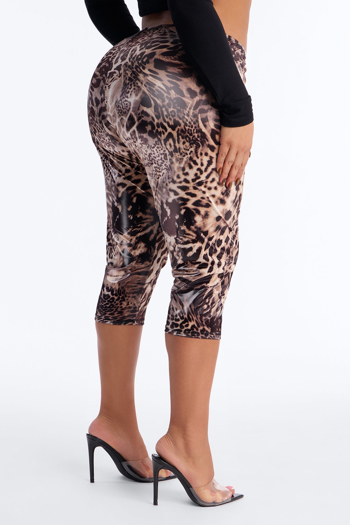 Griselda Animal Print Latex Mesh Legging - Brown/combo