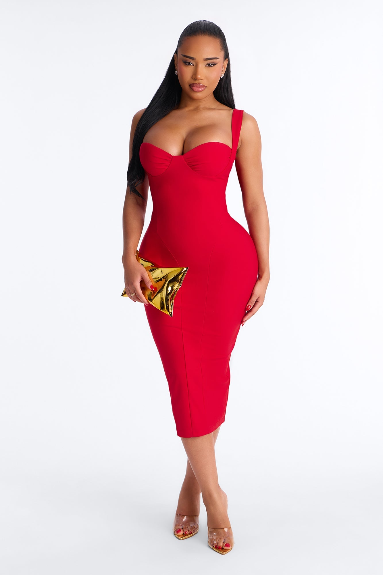 Lily Rosaline Midi Dress - Red